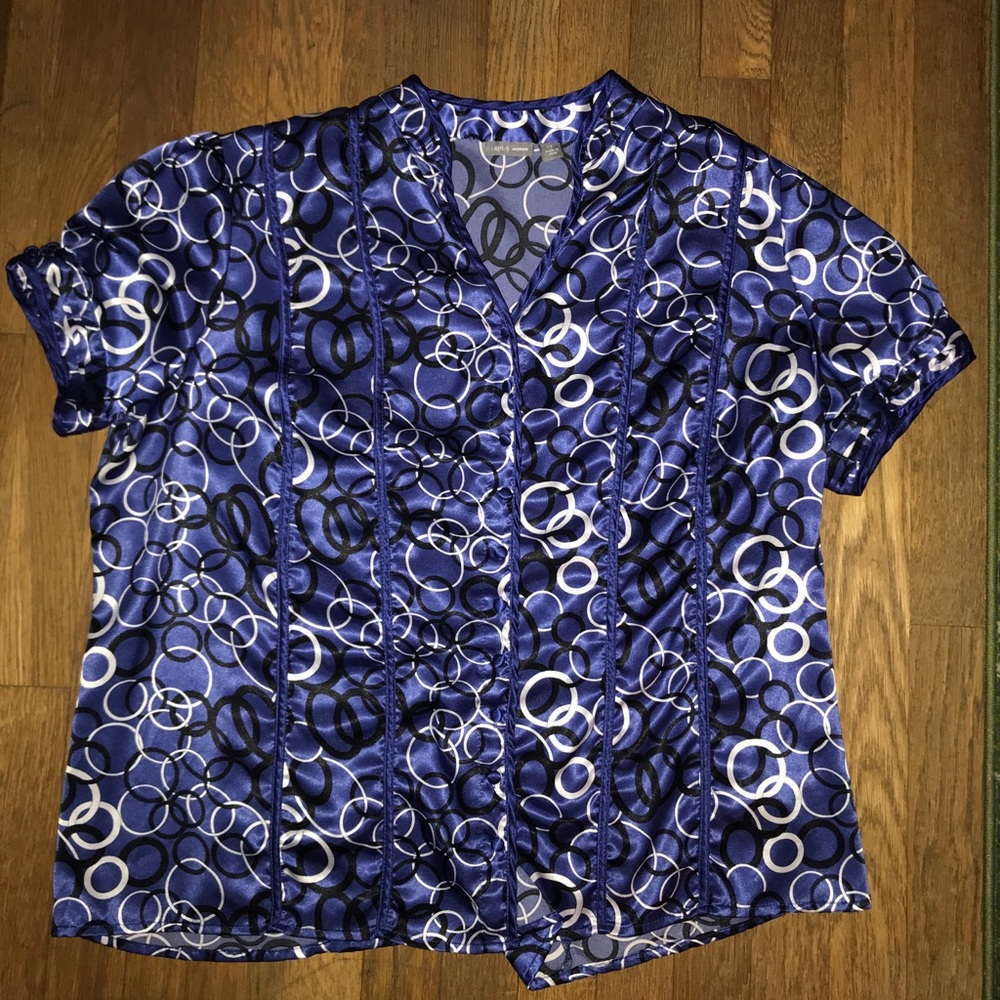 Royal Blue Blouse w/ Black & White Ring Pattern